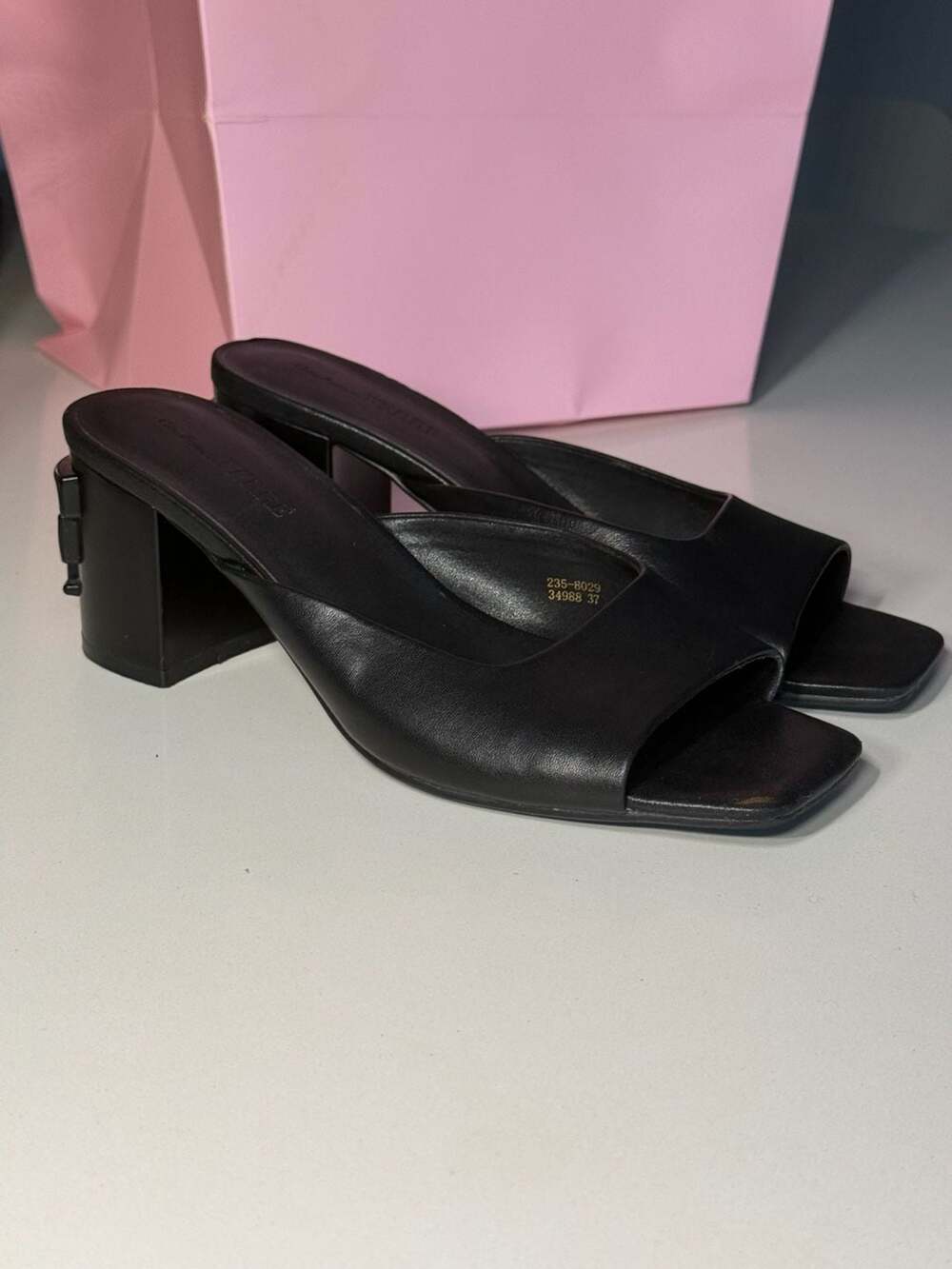 Gianfranco Ferre Black Leather Logo Heel Mules